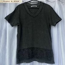 ヴィンテージ加工★GYPSY & SONS / Vネック 半袖カットソー M グレー★ジプシーアンドサンズ 半袖 Tシャツ トップス 薄墨色 ダメージ加工_画像1