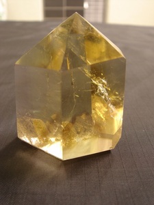 * feng shui luck with money UP, height transparent, Kirakira natural 6A class citrine yellow crystal hexagon pillar A8* with defect 