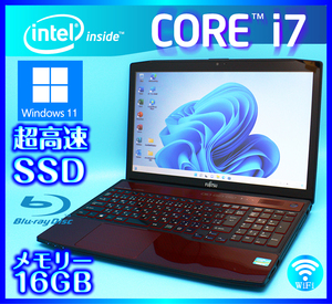 富士通 メモリー16GB Windows11 タッチパネル Core i7 4コア ガーネットレッド 高速SSD新品 512GB Office2019 搭載 ノートパソコン AH77/K