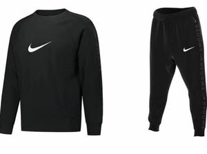 NIKEメンズ セットアップ スウェット トレーナー×ロングパンツ スウッシュ SWOOSH 上下セット ブラック DN4465/DN4467010 2XLサイズ