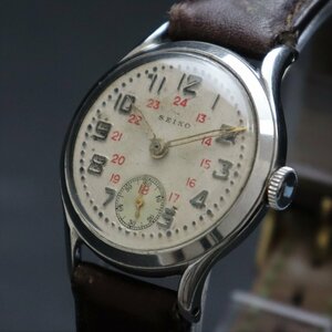 SEIKO セイコー 手巻き 11040 軍用タイプ 赤文字24時表示 全数字文字盤 スモールセコンド BAMBI製ベルト アンティーク メンズ腕時計