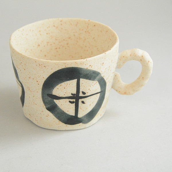 Mug, hand-painted unglazed, round cross, rustic texture, tea utensils, Mug, Made of ceramic