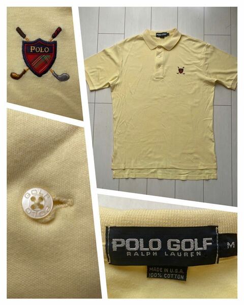 送料無料 美品 90s USA製 vintage ビンテージ POLO GOLF ゴルフ ラルフローレン 刺繍 ポロシャツ yellow イエロー SPORT RRL COUNTRY 92 XL