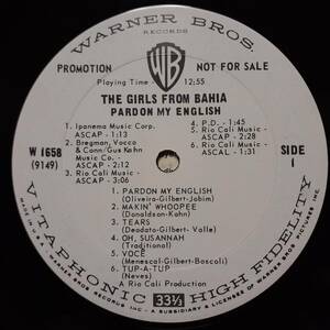 レアMONO！米PROMOオリジLP 白ラベル！Girls From Bahia / Pardon My English 1966年 Warner W1658 Quarteto Em Cy Oscar Castro-Neves