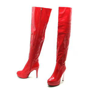  new goods large size thigh high boots red 26cm 135830-42 enamel style front thickness bottom storm high heel knee high boots 