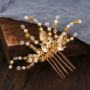 wedding head dress gold color. leaf rhinestone pearl jewelry wedding. equipment ornament crystal. decoration hair accessory 