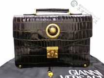 ◆A4239 VERSACE ヴェルサーチ 太陽 サンバースト クロコ ビジネス ハンド バッグ 良品_画像1