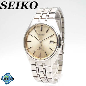 い06325【本体美品】SEIKO セイコー/GS グランドセイコー/クオーツ/メンズ腕時計/デイト/文字盤 ゴールド系/純正ベルト/9587-8000