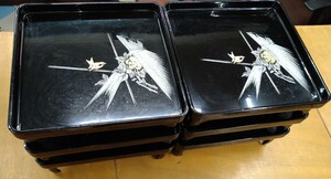  used set sale lacquer ware O-Bon legs attaching pcs serving tray 6 point set izakaya pub store small cooking eat and drink Japanese food kitchen meal .Z1368
