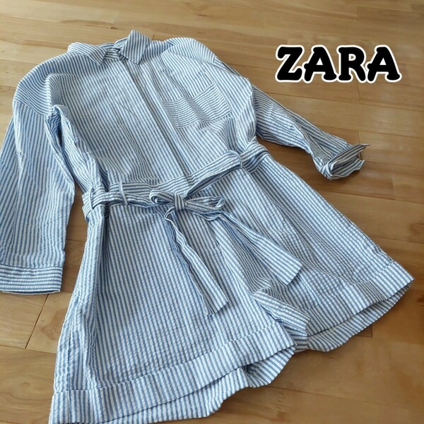 【未使用】ZARA ストライプオールインワン ショーパン ザラ 刺繍 8256