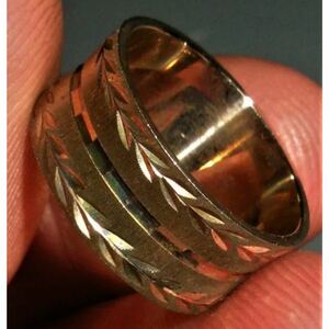 超希少!ANTIQUE 1930’s 14K GOLD & SILVER BAND RING ENGRAVED DESIGNS USAアンティーク14金ゴールドシルバーエングレイブリング11.5号