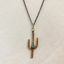 超希少!!VTG NAVAJO 1940’s CACTUS SILVER TURQUOISE PENDANT CHARM USA MADE ナバホビンテージカクタスターコイズシルバーペンダントズニ_画像1