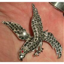 超希少!!VTG 1960’s EAGLE GARNET EYE MARCASITE STONES INLAID SILVER PIN ビンテージイーグルガーネットアイマーカサイトシルバーピン_画像4