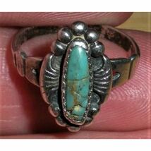 超希少!VTG NAVAJO 50’s BLUE TURQUOISE SILVER RING CLASSIC DESIGN USA ZUNIナバホビンテージクラシックターコイズシルバーリング10.5号_画像1