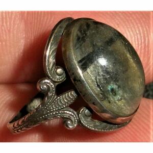 超希少!ANTIQUE c. 1940 ART DECO UNIQUE STONE SILVER RING MADE IN USAアンティークアートデコユニークストーンシルバーリング11.5号