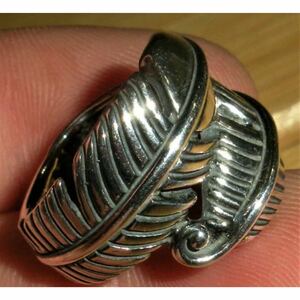 超希少!VTG NAVAJO 60’s COILED FEATHER SILVER BIKER RING RRL USA MADEビンテージナバホコイルドフェザーシルバーバイカーリング11.5号