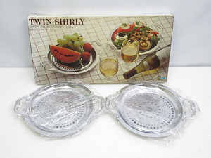 ★YC5532　未使用品　TWIN SHIRLY　サービストレー　2枚セット　プレート付き　鉄製　フルーツ　デザート　レトロ　送料無料★