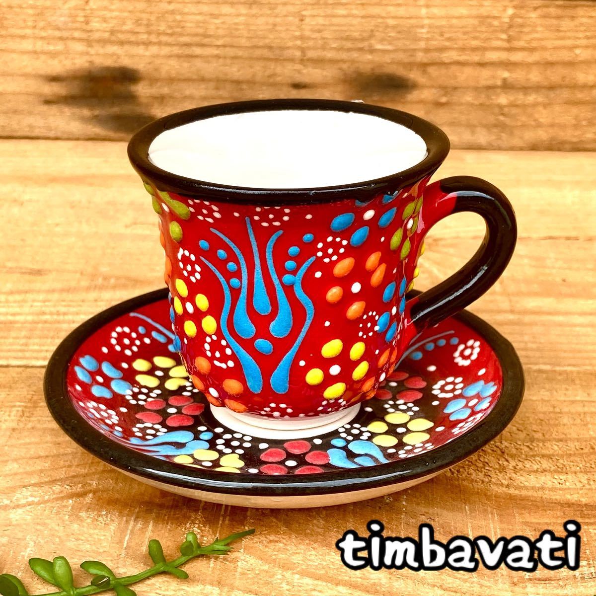 ☆New☆Turkish Pottery Chai Glass Set with Handle *Red* Handmade Kyutahya Pottery [Free Shipping with Conditions] 14801, tea utensils, Cup and saucer, demitasse cup