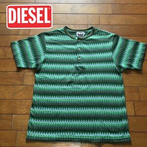 ★【 DIESEL 】★ オールドサーフテイスト ジャガード ヘンリーネックTシャツ★サイズM★ i-563