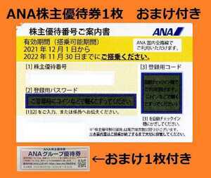 ANA株主優待券　1枚　有効期限2022年11月30日まで　おまけのANAグループ優待券1枚付き