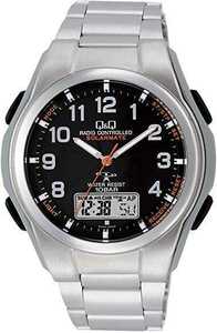 シチズン Q&Q] 腕時計 アナログ 電波 ソーラー 防水 日付 メタルバンド MD02-205 メンズ ブラック