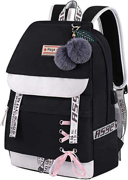 色：ブラック　リュックサック 大容量 リュック 女の子 通勤 通学 バックパック リュック レディース　USBケーブル