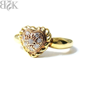 美品 K18 デザインリング 指輪 ダイヤ ハートモチーフ イエローゴールド 約10号 0.10ct 総重量約4.9g 超音波洗浄済み 〓
