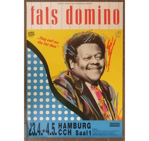 ◆レア・デッドストック・ポスター!ほぼ美品!ドイツ★Fats Domino『23.4/, 4/5 Hamburg concert』 #59154