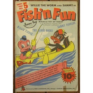 ■激レア!未使用!★Willie The Worm And Sammy In Fish'n Fun Cardboard Toy #59358