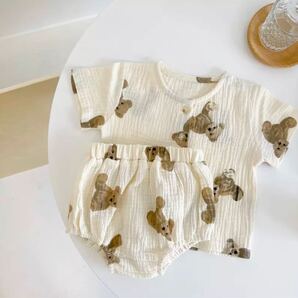 ベビー服 くまさん 上下 夏用パジャマ ルームウェア セットアップ 【80サイズ】