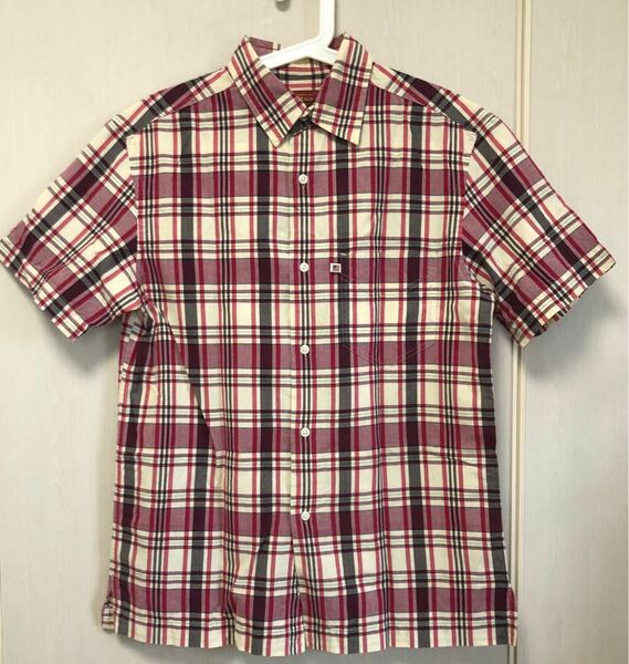 ラルフローレン ポロジーンズ 半袖シャツ メンズ チェックシャツ Sサイズ 赤系