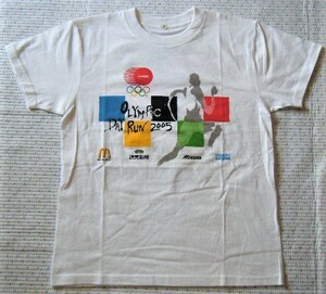 「OLYMPIC DAY RUN 2005」 大阪大会開催プリントTシャツ　白色　サイズ S　「がんばれ！ニッポン！」　スポンサーロゴ入り　参加非売品