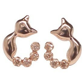 [ new goods ]10 gold /k10/ pink gold champagne Cubic Zirconia / cat earrings 