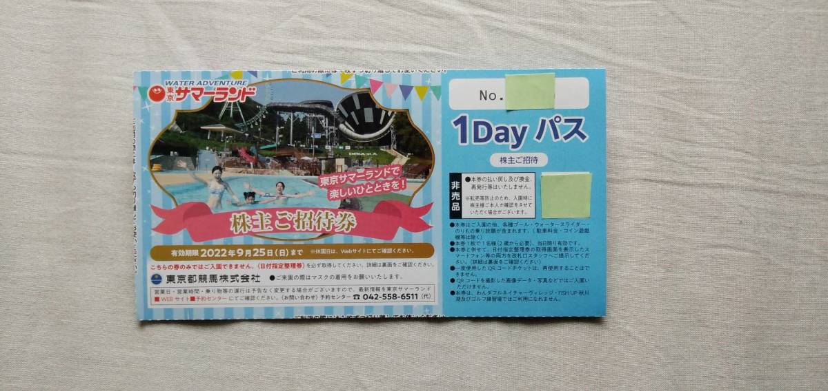 絶対一番安い 夏休み利用可 東京サマーランド株主優待 ご招待券４枚 ４