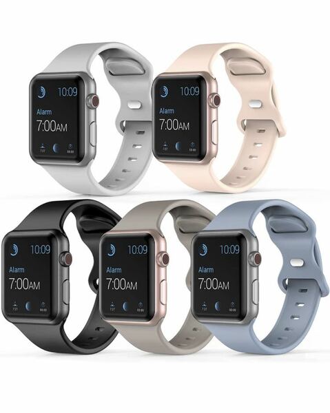 Apple Watch バンド,スポーツベルトシリコン 防汗アップルウォッチバンド　iWatch SE /Series7/6/5/4/3/対応　42/44/45mm 5本