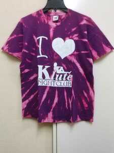 [送料無料](t11e4)M海外クラブアイラブklute nightclubヨーロッパusaアメリカ輸入古着半袖プリントTシャツ/ブリーチタイダイ柄