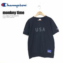 S722-N◆美品◆champion × monkey time チャンピオン モンキータイム 半袖Tシャツ リバースウィーブ ◆sizeM ブラック コットン メンズ_画像1