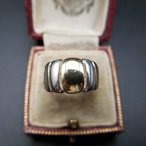  Италия Vintage частота кольцо sterling серебряный 925 on Gold мужской аксессуары 16.5 номер 