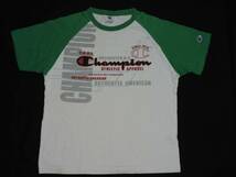 ☆チャンピオンのロゴと英文字プリント袖緑の白半袖Tシャツ☆１５０センチ☆_画像1