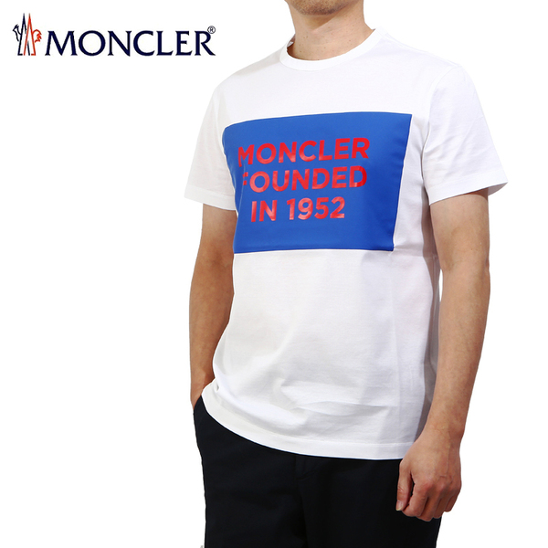 送料無料 146 MONCLER モンクレール 8C74610 8390Y ホワイト ロゴ クルーネック 半袖 Tシャツ size M