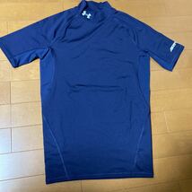 UNDER ARMOUR 半袖シャツ MD 紺色 ヒートギア コンプレッション s/s ショートスリーブ インナー M HG Tシャツ モック ハイネック MDN_画像1