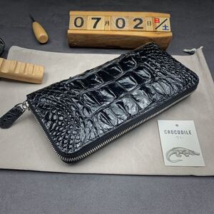 【クロコダイル】 背革 ワニ革 長財布 ラウンドファスナー 本物保証 背革使用 小銭入れあり 背鰭 メンズ財布 一枚革 実物写真