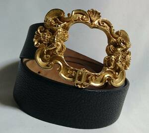  regular beautiful goods season limitation! Dolce & Gabbana ba lock Angel buckle belt black 85 black leather × Gold Vintage processing metal fittings *