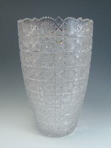 超特価! 高さ355 ボヘミアクリスタルガラス 特大 花瓶 花入 花器 切子 絞り型 500ＰＫフラワーベース チェコスロバキア ガラス花瓶