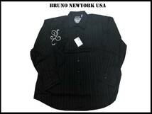 新品 【黒色-4XLB】 Bruno Newyork ストライプシャツ　人気大きいサイズ　ローライダー　ドレススタイル_画像1