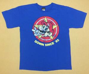 nintendo スーパーマリオ DOWN SINCE '85 丸首Tシャツ ブルー 任天堂