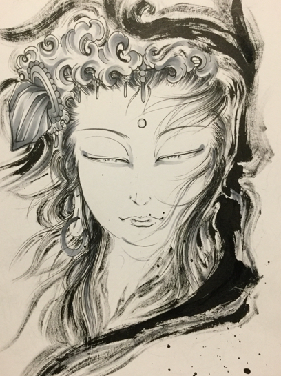 Kannon, Artwork, Painting, Ink painting
