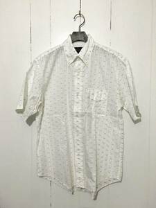 ☆MEN'S BIGI Radmess L 半袖シャツ 総柄 白 ストライプ ホワイト ワークシャツ ポケット メンズビギ