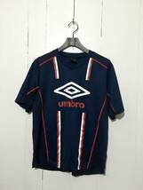 ☆UMBRO L 半袖Tシャツ ポリエステル アンダーシャツ 紺 ネイビー ライン アンブロ サッカー フットサル_画像1