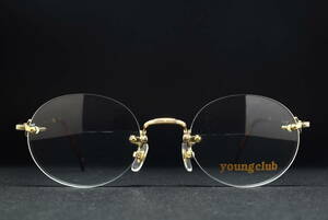  dead stock young club No. 821 50-21 oval round two-point glasses sunglasses frame Gold Vintage 